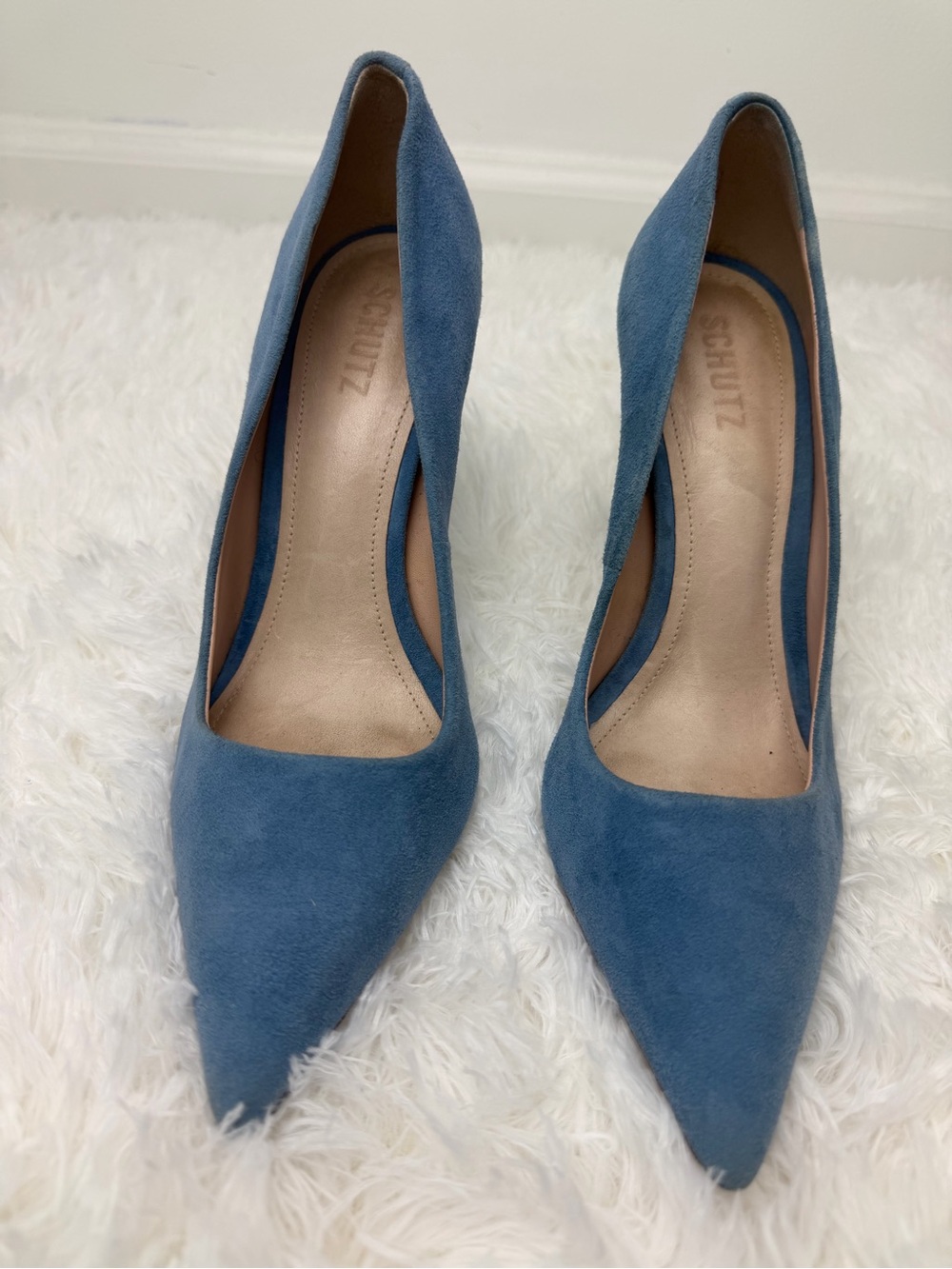 SCHUTZ Blue Suede Pointed Toe Pumps